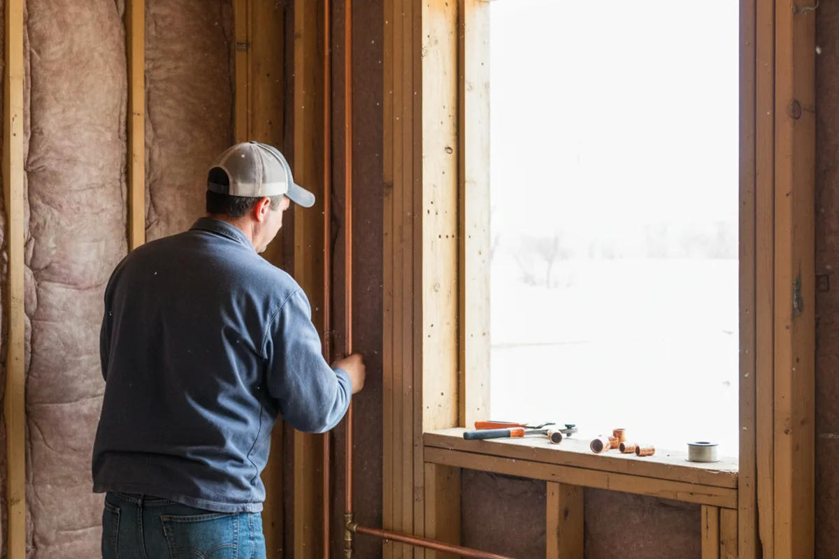 Licensed plumber running new copper supply lines in a Lyons Falls home