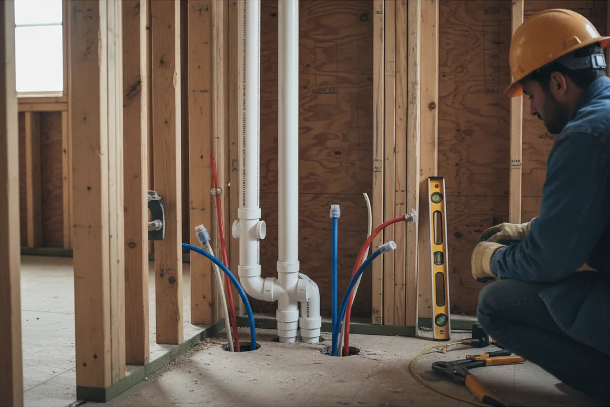 Drain and supply rough-in during Sump Pump Repair in Lyons Falls